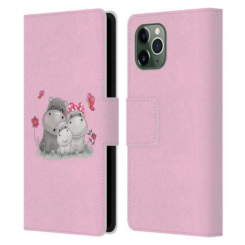 Haroulita Forest Hippo Family Leather Book Wallet Case Cover For Apple iPhone 11 Pro