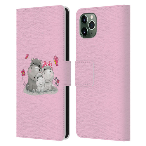 Haroulita Forest Hippo Family Leather Book Wallet Case Cover For Apple iPhone 11 Pro Max