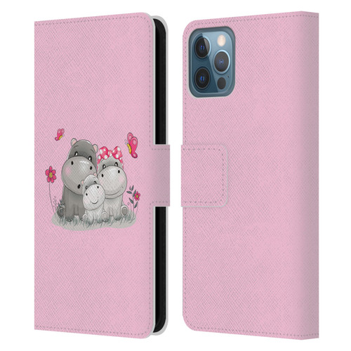 Haroulita Forest Hippo Family Leather Book Wallet Case Cover For Apple iPhone 12 / iPhone 12 Pro