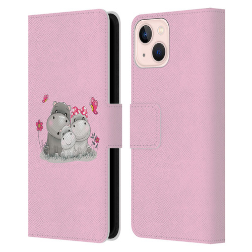 Haroulita Forest Hippo Family Leather Book Wallet Case Cover For Apple iPhone 13