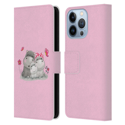 Haroulita Forest Hippo Family Leather Book Wallet Case Cover For Apple iPhone 13 Pro