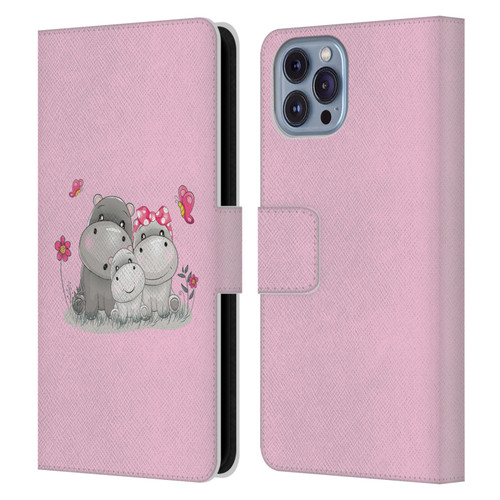 Haroulita Forest Hippo Family Leather Book Wallet Case Cover For Apple iPhone 14