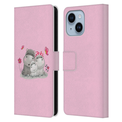 Haroulita Forest Hippo Family Leather Book Wallet Case Cover For Apple iPhone 14 Plus