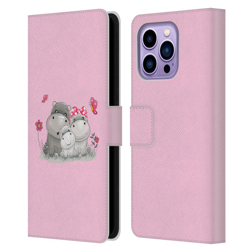 Haroulita Forest Hippo Family Leather Book Wallet Case Cover For Apple iPhone 14 Pro Max