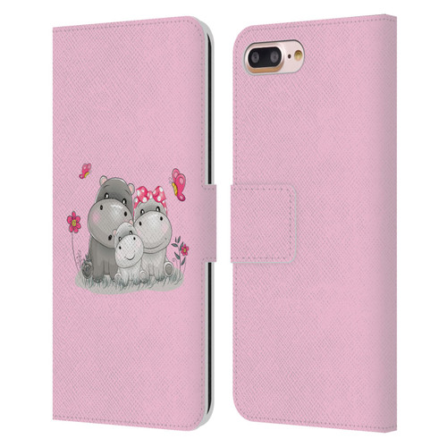 Haroulita Forest Hippo Family Leather Book Wallet Case Cover For Apple iPhone 7 Plus / iPhone 8 Plus