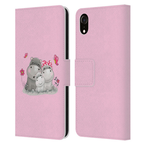 Haroulita Forest Hippo Family Leather Book Wallet Case Cover For Apple iPhone XR