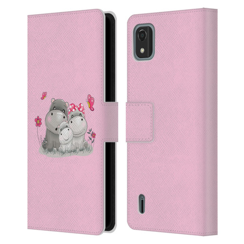 Haroulita Forest Hippo Family Leather Book Wallet Case Cover For Nokia C2 2nd Edition