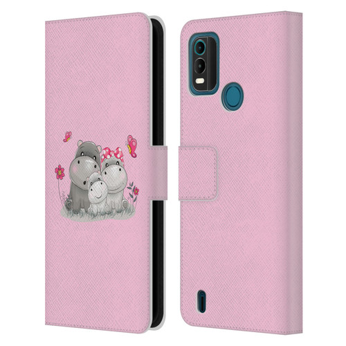 Haroulita Forest Hippo Family Leather Book Wallet Case Cover For Nokia G11 Plus