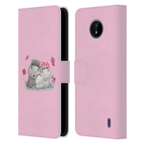 Haroulita Forest Hippo Family Leather Book Wallet Case Cover For Nokia C10 / C20