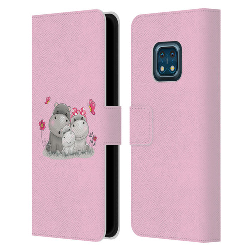 Haroulita Forest Hippo Family Leather Book Wallet Case Cover For Nokia XR20