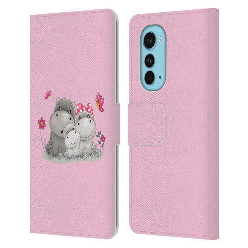 Haroulita Forest Hippo Family Leather Book Wallet Case Cover For Motorola Edge (2022)