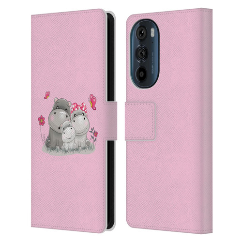 Haroulita Forest Hippo Family Leather Book Wallet Case Cover For Motorola Edge 30