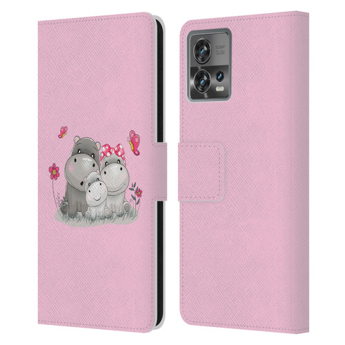 Haroulita Forest Hippo Family Leather Book Wallet Case Cover For Motorola Moto Edge 30 Fusion