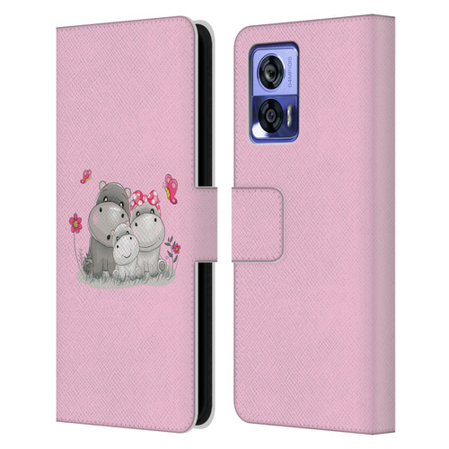 Haroulita Forest Hippo Family Leather Book Wallet Case Cover For Motorola Edge 30 Neo 5G