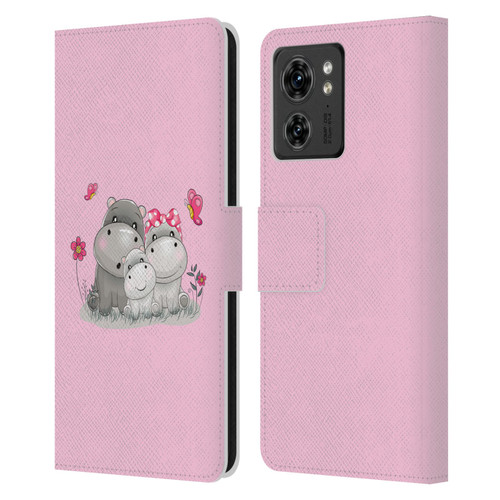 Haroulita Forest Hippo Family Leather Book Wallet Case Cover For Motorola Moto Edge 40