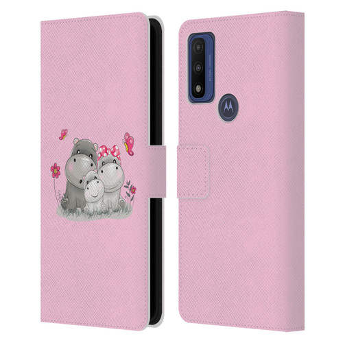 Haroulita Forest Hippo Family Leather Book Wallet Case Cover For Motorola G Pure
