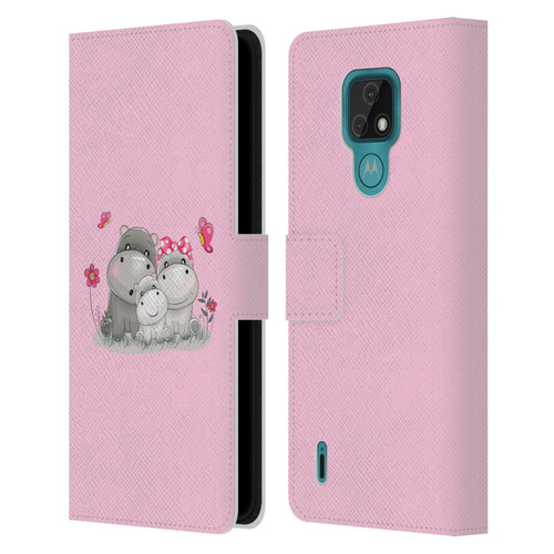 Haroulita Forest Hippo Family Leather Book Wallet Case Cover For Motorola Moto E7