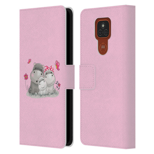 Haroulita Forest Hippo Family Leather Book Wallet Case Cover For Motorola Moto E7 Plus