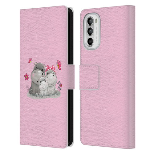 Haroulita Forest Hippo Family Leather Book Wallet Case Cover For Motorola Moto G52