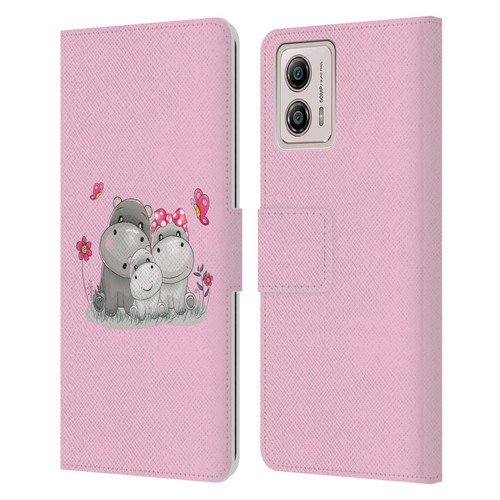 Haroulita Forest Hippo Family Leather Book Wallet Case Cover For Motorola Moto G53 5G
