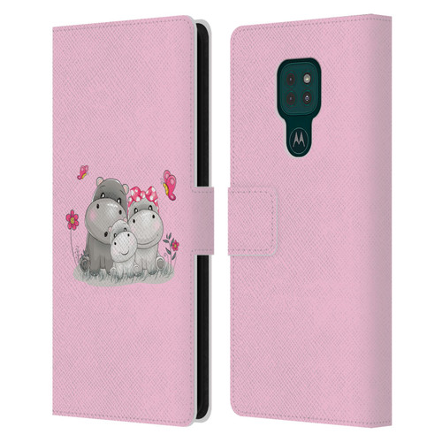 Haroulita Forest Hippo Family Leather Book Wallet Case Cover For Motorola Moto G9 Play