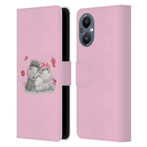 Haroulita Forest Hippo Family Leather Book Wallet Case Cover For OnePlus Nord N20 5G
