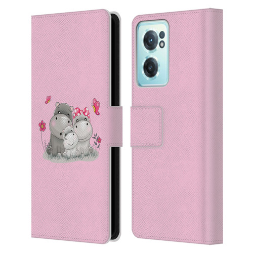 Haroulita Forest Hippo Family Leather Book Wallet Case Cover For OnePlus Nord CE 2 5G