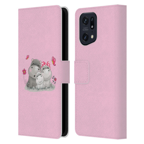 Haroulita Forest Hippo Family Leather Book Wallet Case Cover For OPPO Find X5