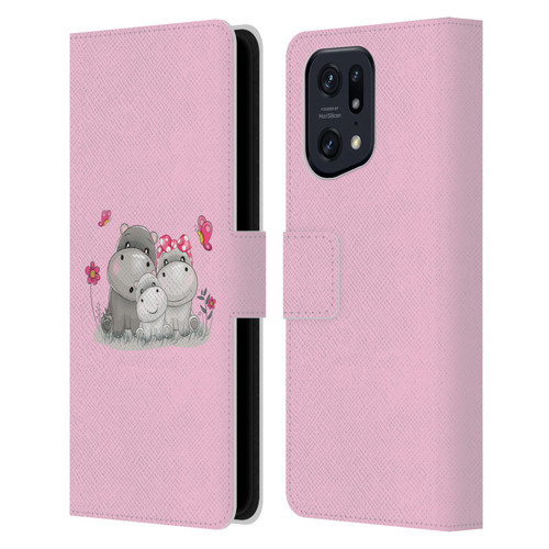 Haroulita Forest Hippo Family Leather Book Wallet Case Cover For OPPO Find X5 Pro