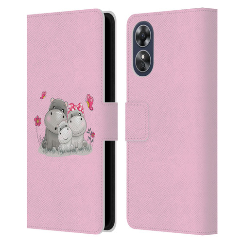 Haroulita Forest Hippo Family Leather Book Wallet Case Cover For OPPO A17