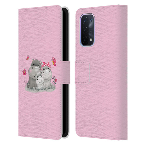 Haroulita Forest Hippo Family Leather Book Wallet Case Cover For OPPO A54 5G