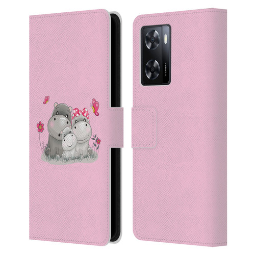 Haroulita Forest Hippo Family Leather Book Wallet Case Cover For OPPO A57s