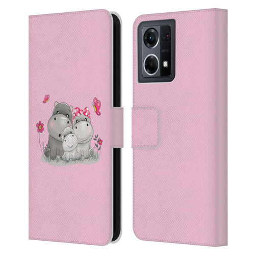 Haroulita Forest Hippo Family Leather Book Wallet Case Cover For OPPO Reno8 4G