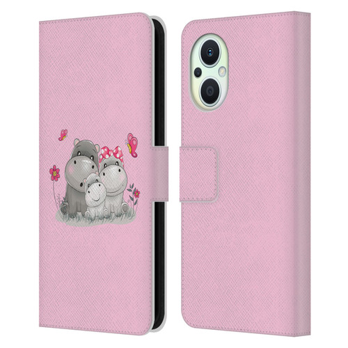Haroulita Forest Hippo Family Leather Book Wallet Case Cover For OPPO Reno8 Lite