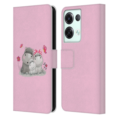Haroulita Forest Hippo Family Leather Book Wallet Case Cover For OPPO Reno8 Pro