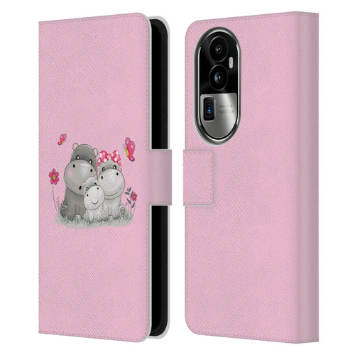 Haroulita Forest Hippo Family Leather Book Wallet Case Cover For OPPO Reno10 Pro+