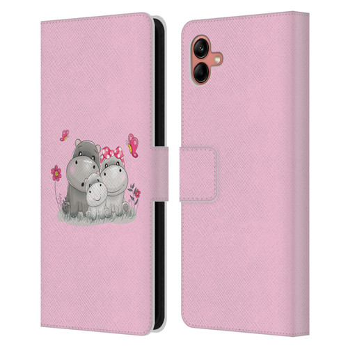 Haroulita Forest Hippo Family Leather Book Wallet Case Cover For Samsung Galaxy A04 (2022)