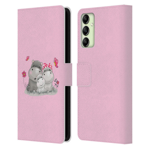Haroulita Forest Hippo Family Leather Book Wallet Case Cover For Samsung Galaxy A14 5G