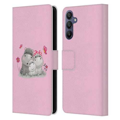 Haroulita Forest Hippo Family Leather Book Wallet Case Cover For Samsung Galaxy A15
