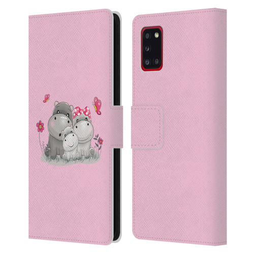 Haroulita Forest Hippo Family Leather Book Wallet Case Cover For Samsung Galaxy A31 (2020)