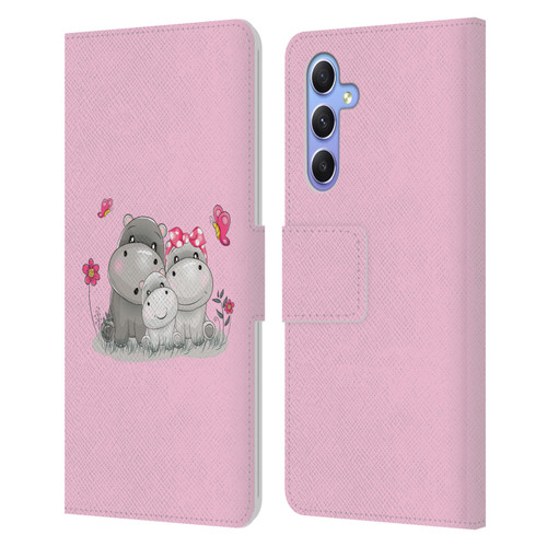 Haroulita Forest Hippo Family Leather Book Wallet Case Cover For Samsung Galaxy A34 5G