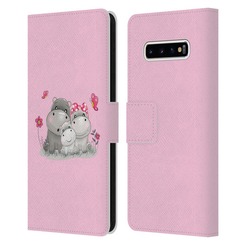 Haroulita Forest Hippo Family Leather Book Wallet Case Cover For Samsung Galaxy S10+ / S10 Plus
