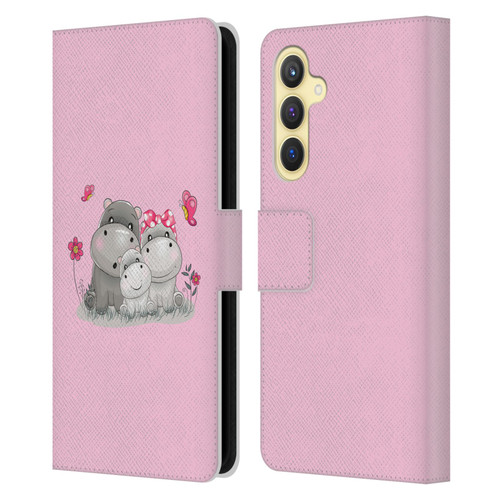 Haroulita Forest Hippo Family Leather Book Wallet Case Cover For Samsung Galaxy S23 FE 5G