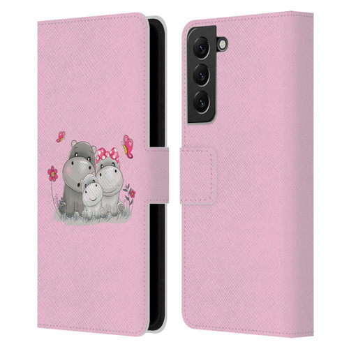 Haroulita Forest Hippo Family Leather Book Wallet Case Cover For Samsung Galaxy S22+ 5G