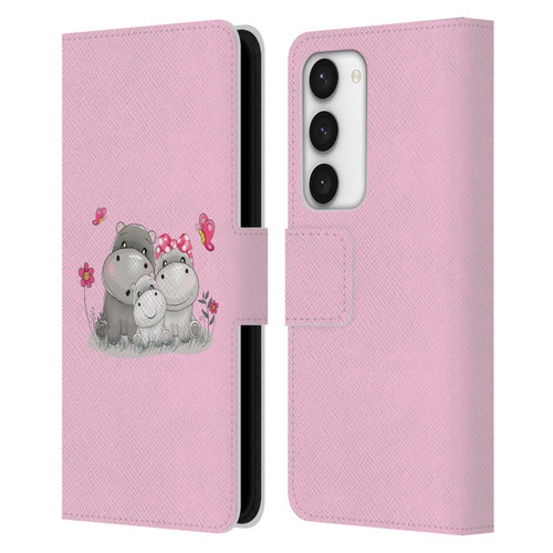 Haroulita Forest Hippo Family Leather Book Wallet Case Cover For Samsung Galaxy S23 5G