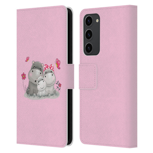 Haroulita Forest Hippo Family Leather Book Wallet Case Cover For Samsung Galaxy S23+ 5G