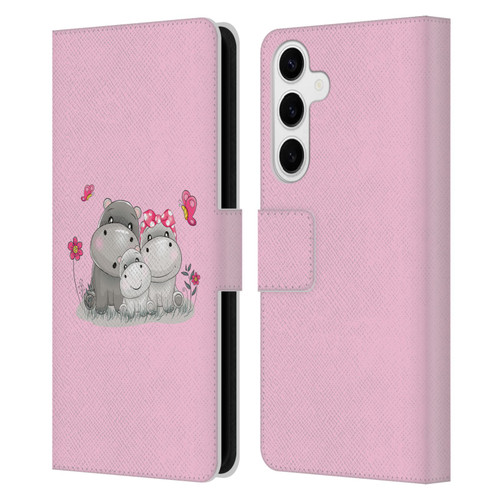 Haroulita Forest Hippo Family Leather Book Wallet Case Cover For Samsung Galaxy S24+ 5G
