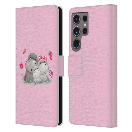 Haroulita Forest Hippo Family Leather Book Wallet Case Cover For Samsung Galaxy S24 Ultra 5G