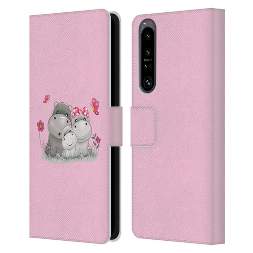 Haroulita Forest Hippo Family Leather Book Wallet Case Cover For Sony Xperia 1 IV