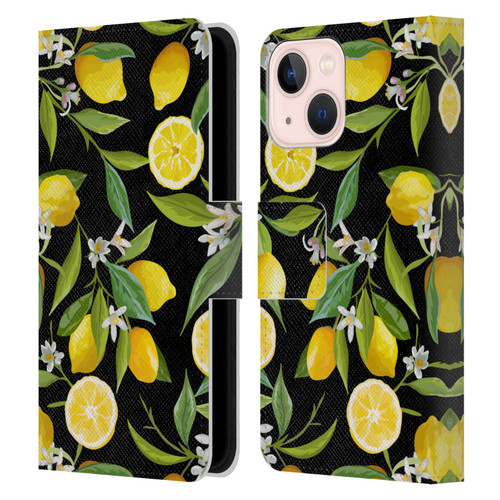 Haroulita Fruits Flowers And Lemons Leather Book Wallet Case Cover For Apple iPhone 13 Mini